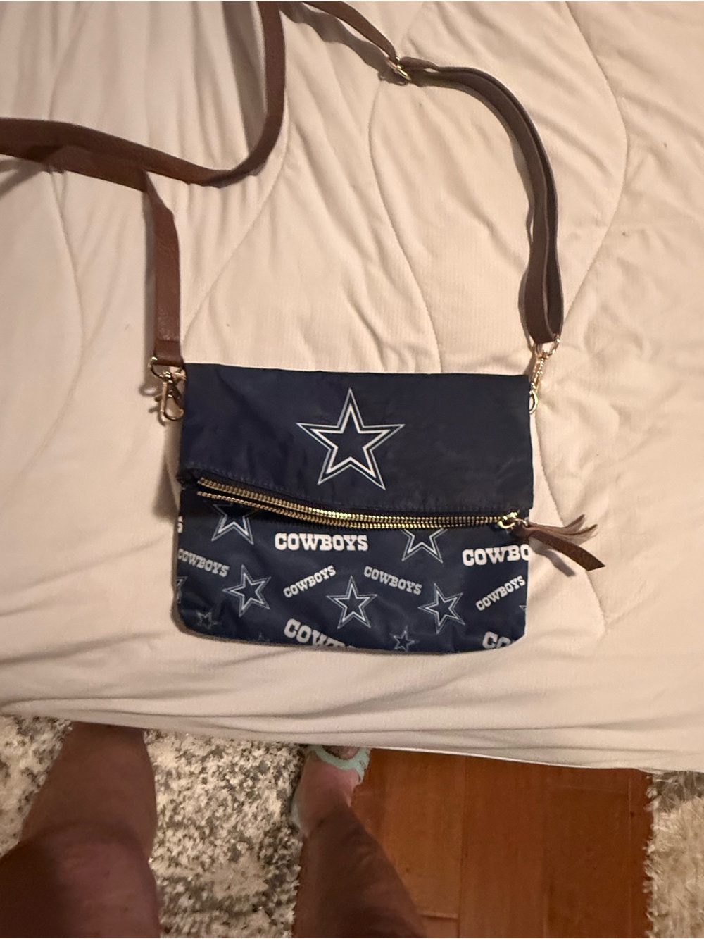 NFL Dallas Cowboys Navy Crossbody with Brown Strap